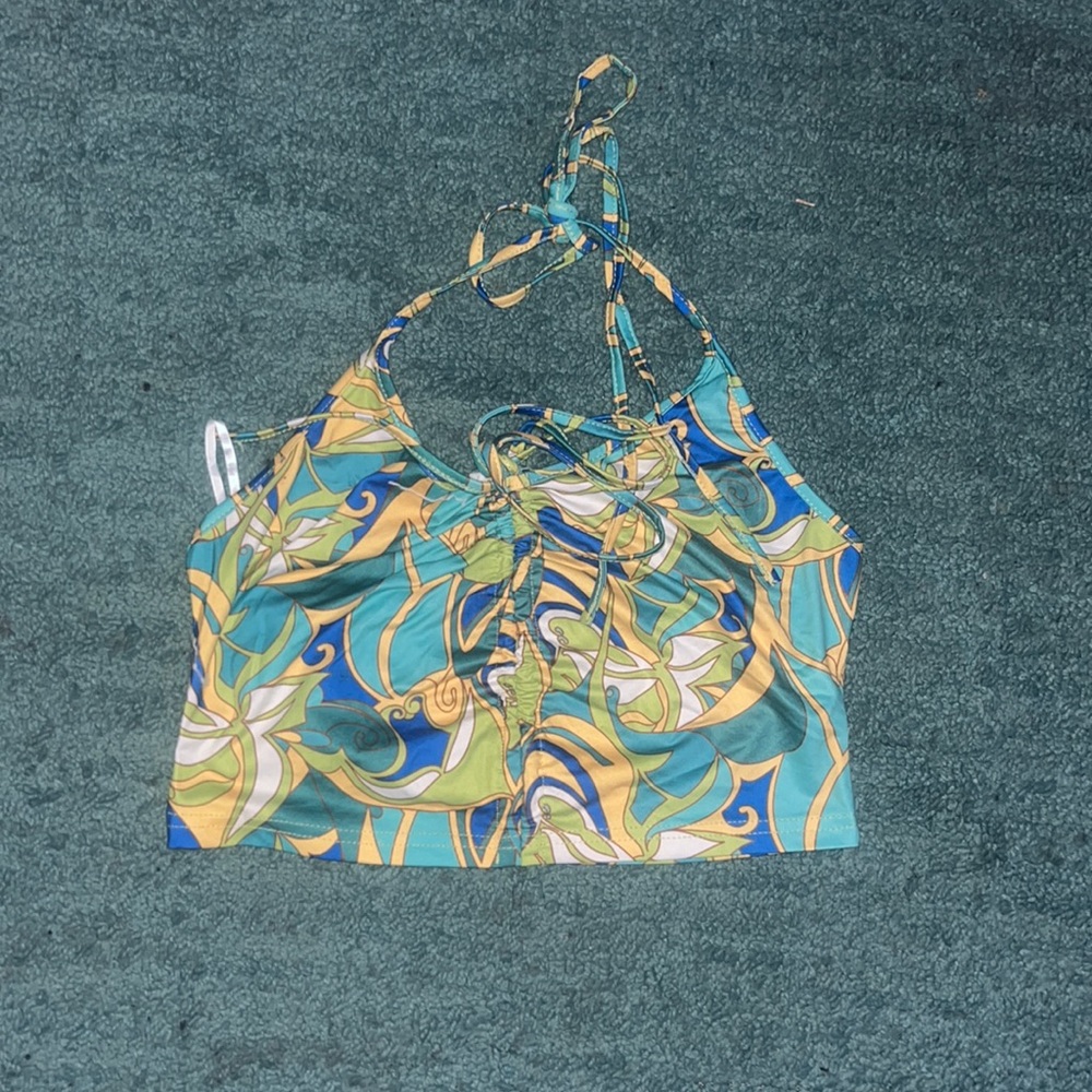 Floral Print Ruched Halter Crop Top